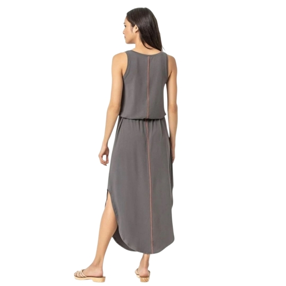 Lilla P Racing Stripe Maxi Tank Dress in Dolphin Gray Elastic Waist size Medium - Picture 2 of 11